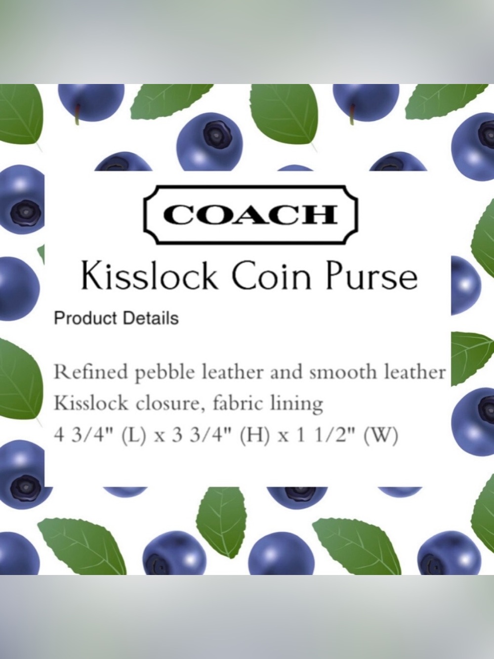 COACH Light Blue Pebble Leather Blueberry Kisslock Coin Purse - Picture 13 of 13